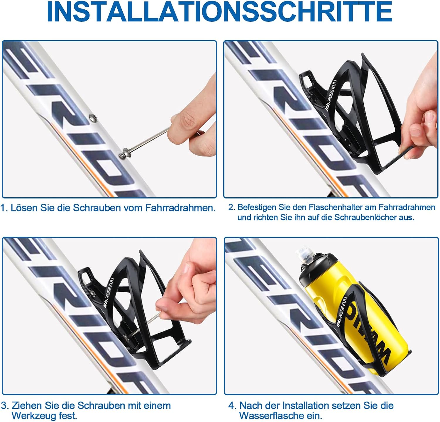 Detalle 2 de Rose Kuli Flaschenhalter Fahrrad (2er-Set) – Getränkehalter für MTB & Rennrad in Schwarz