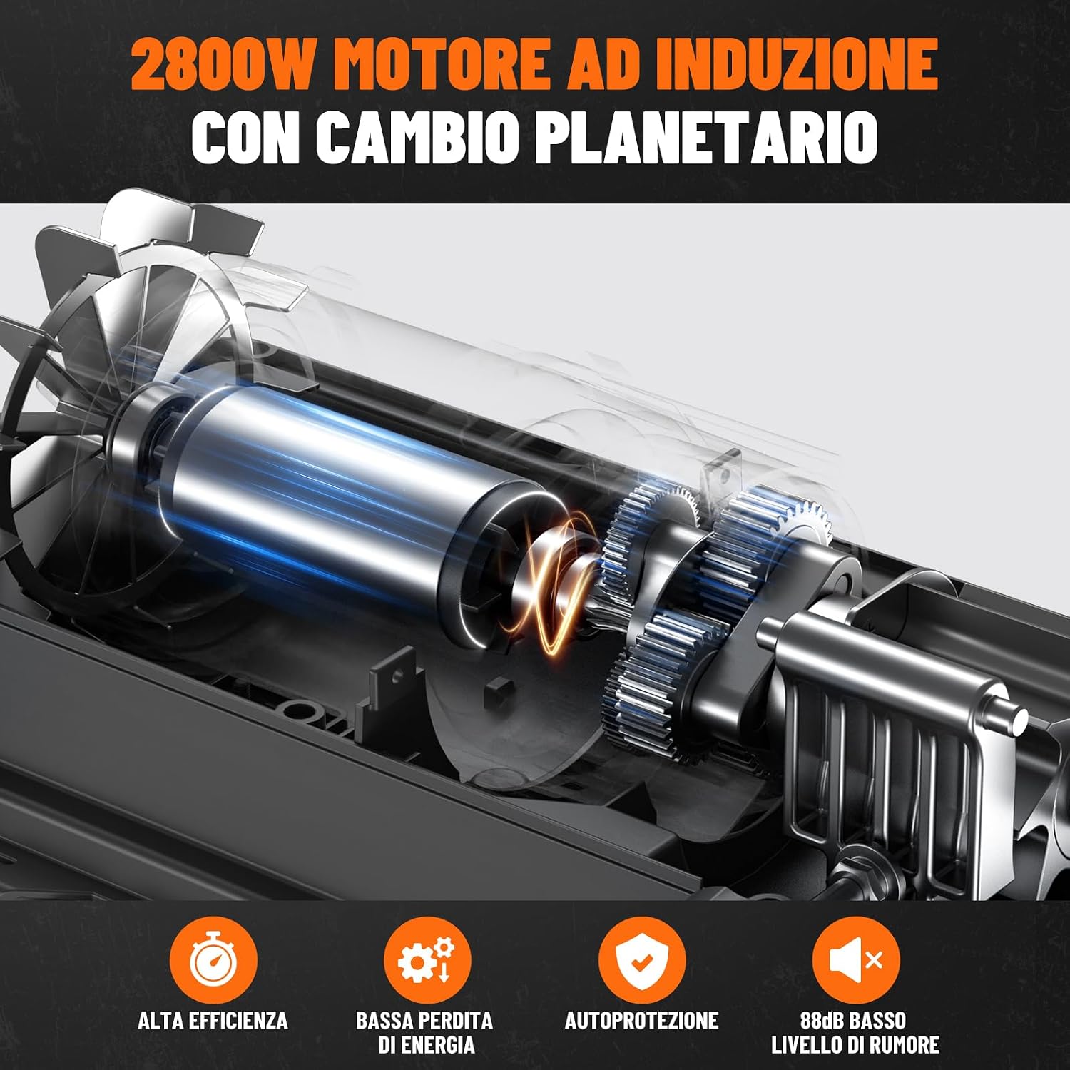 Detalle de DOVAMAN GT10 Trituratore Rami: potenza brushless da 2800W e triturazione fino a 45 mm