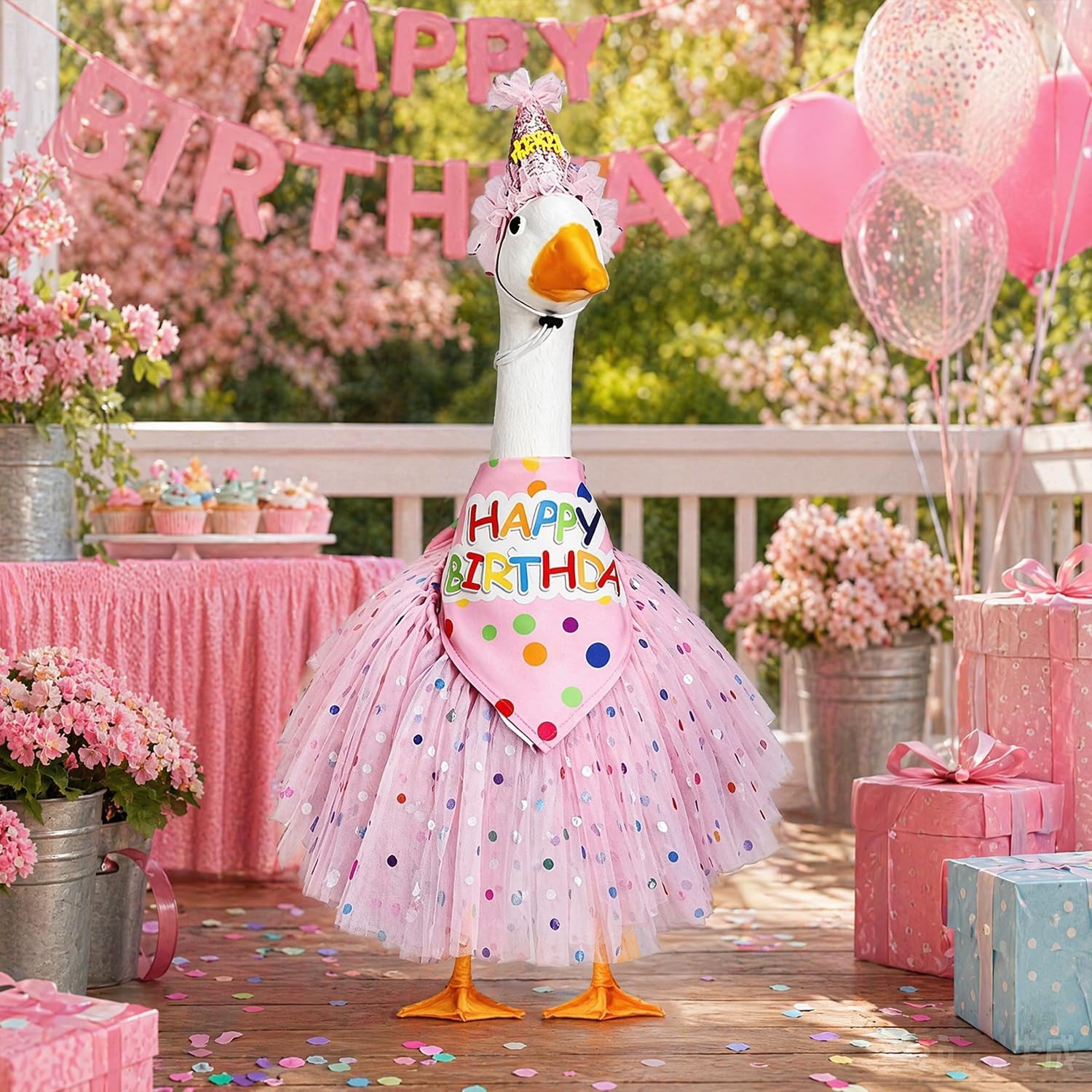 Thumbnail 6 de MEQUER Porch Goose Birthday Outfit Set with Pink Tutu, Hat and Bandana