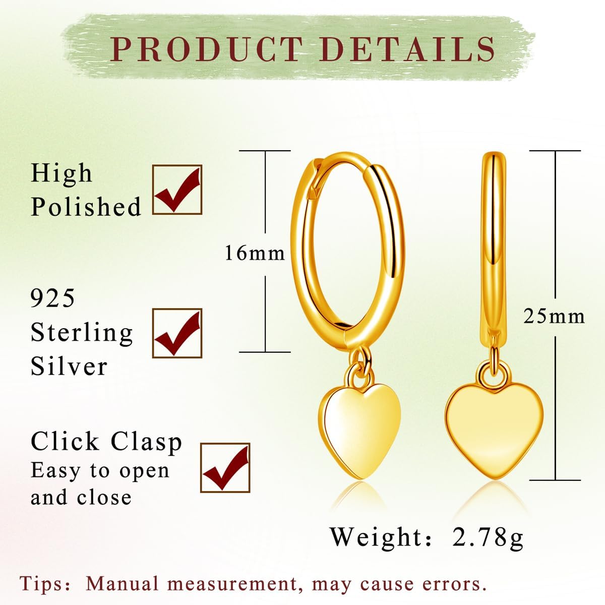Thumbnail 1 de Deyanse silver hoop earrings for women (925 sterling silver dangle huggie heart cross star drop hoops)