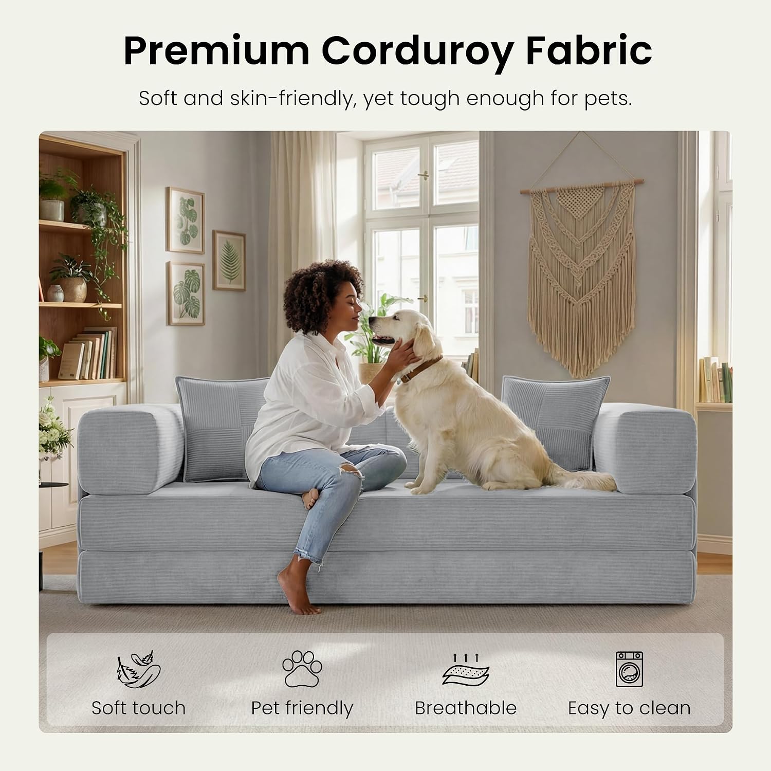 Thumbnail 5 de CUBENTE MX-CB Convertible Futon Sofa Bed, 78.8-Inch Gray Corduroy, 4-in-1