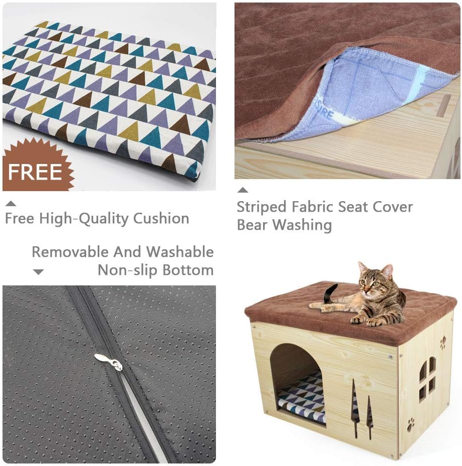 Thumbnail 2 de Cat Pet Bed House – Footstool Style Cat Cave with Foldable Design and Free Cushion