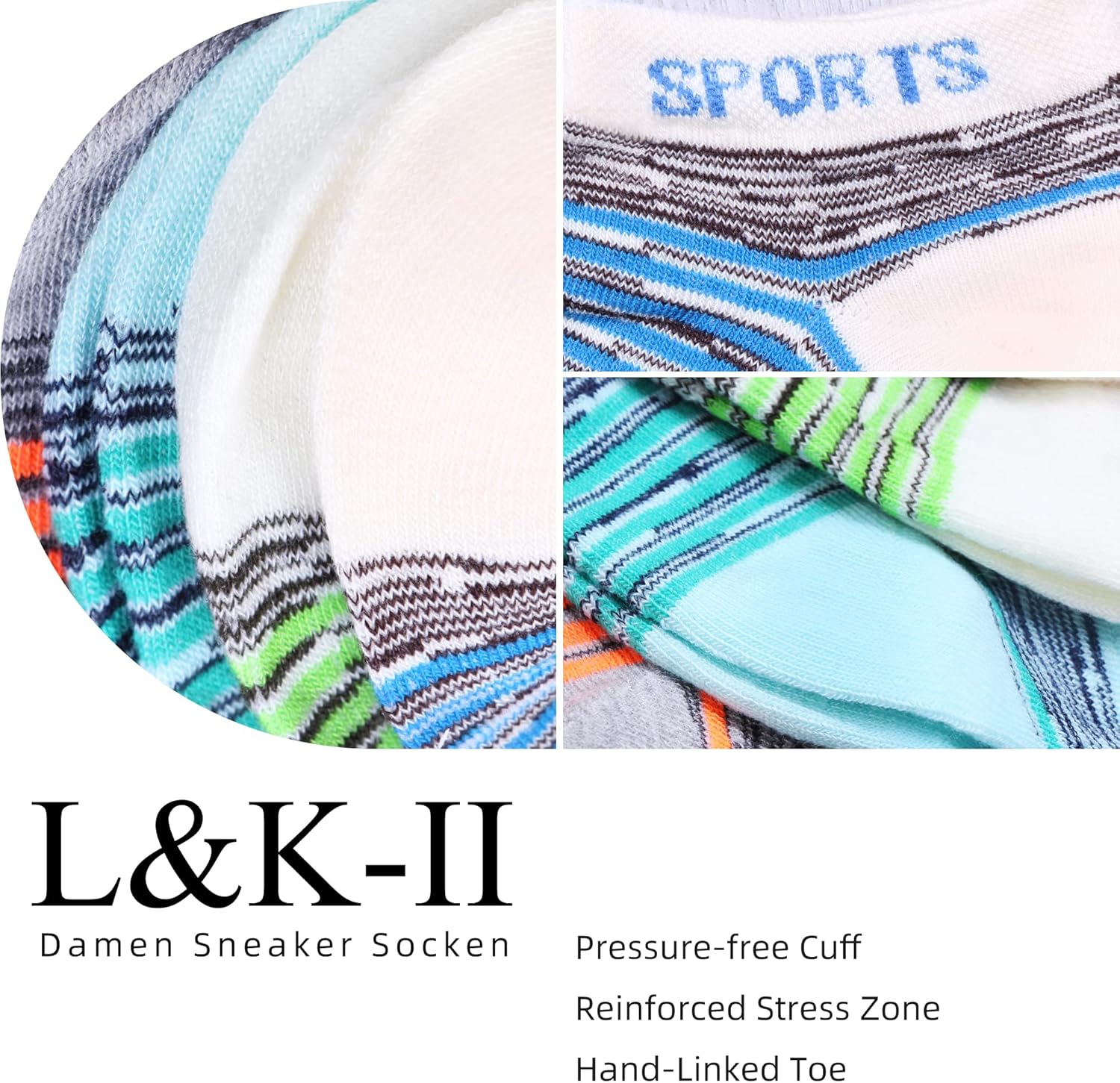 Thumbnail 4 de L&K-II Lot de 12 chaussettes basses femme multicolores en coton (Socquettes)