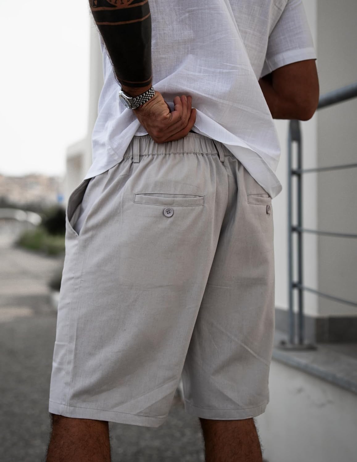 Thumbnail 3 de COOFANDY Short Lin Homme Bermuda avec Zip – Kurz en lin mélange, taille élastiquée et poches