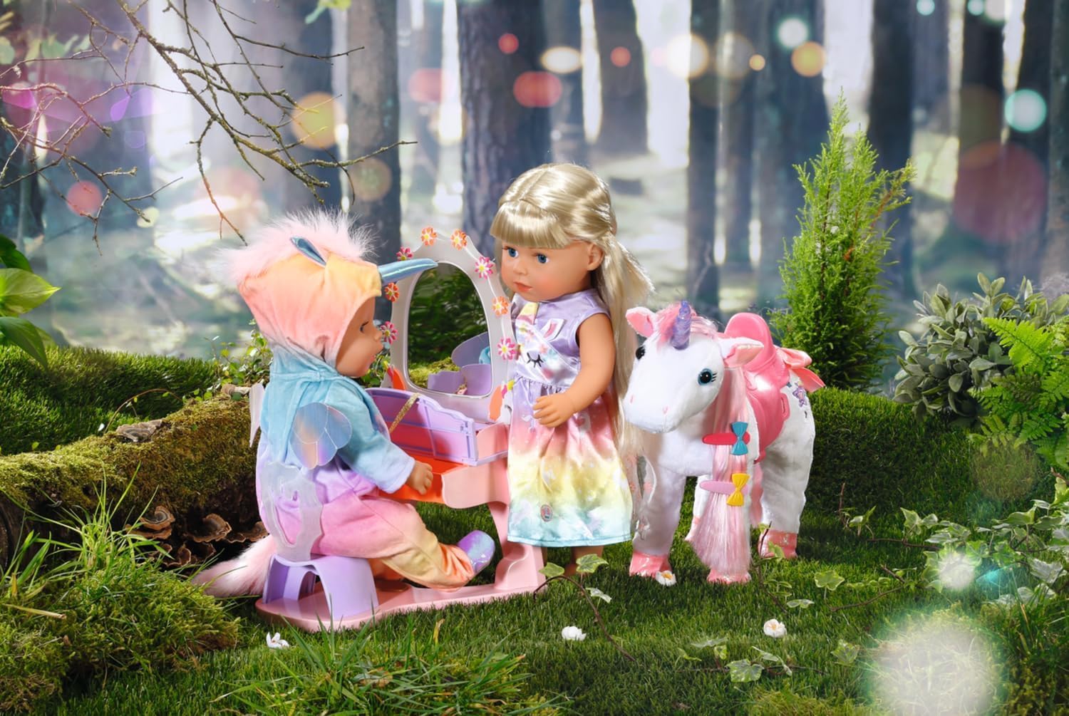 Detalle de BABY born Einhorn Feen Outfit – buntes Puppenkostüm mit Flügeln für ca. 43 cm Puppen