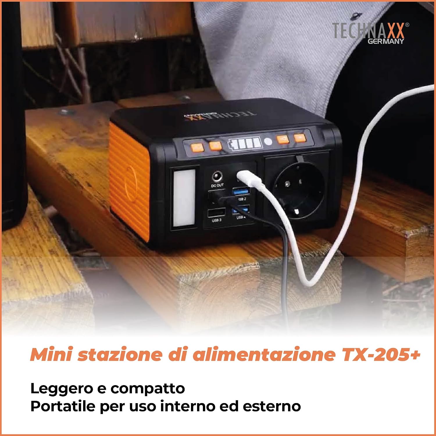 Detalle de Technaxx Mini Power Station TX-205+ 74Wh 80W: power bank portatile con uscita 230V, USB-C PD e ricarica solare