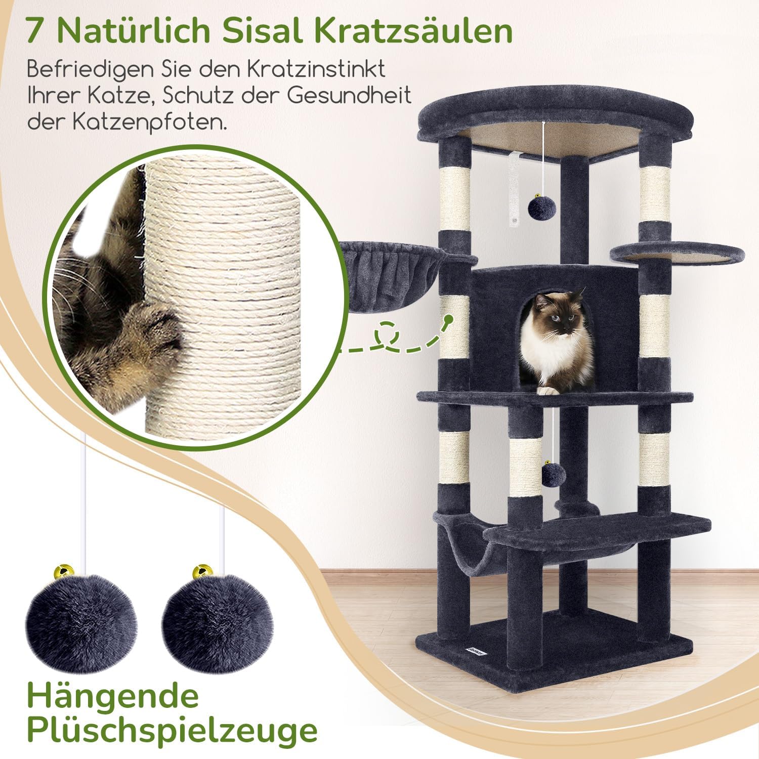 Thumbnail 6 de Globlazer C51 kattträd, 130 cm med hörnplattform, koja och hängmatta