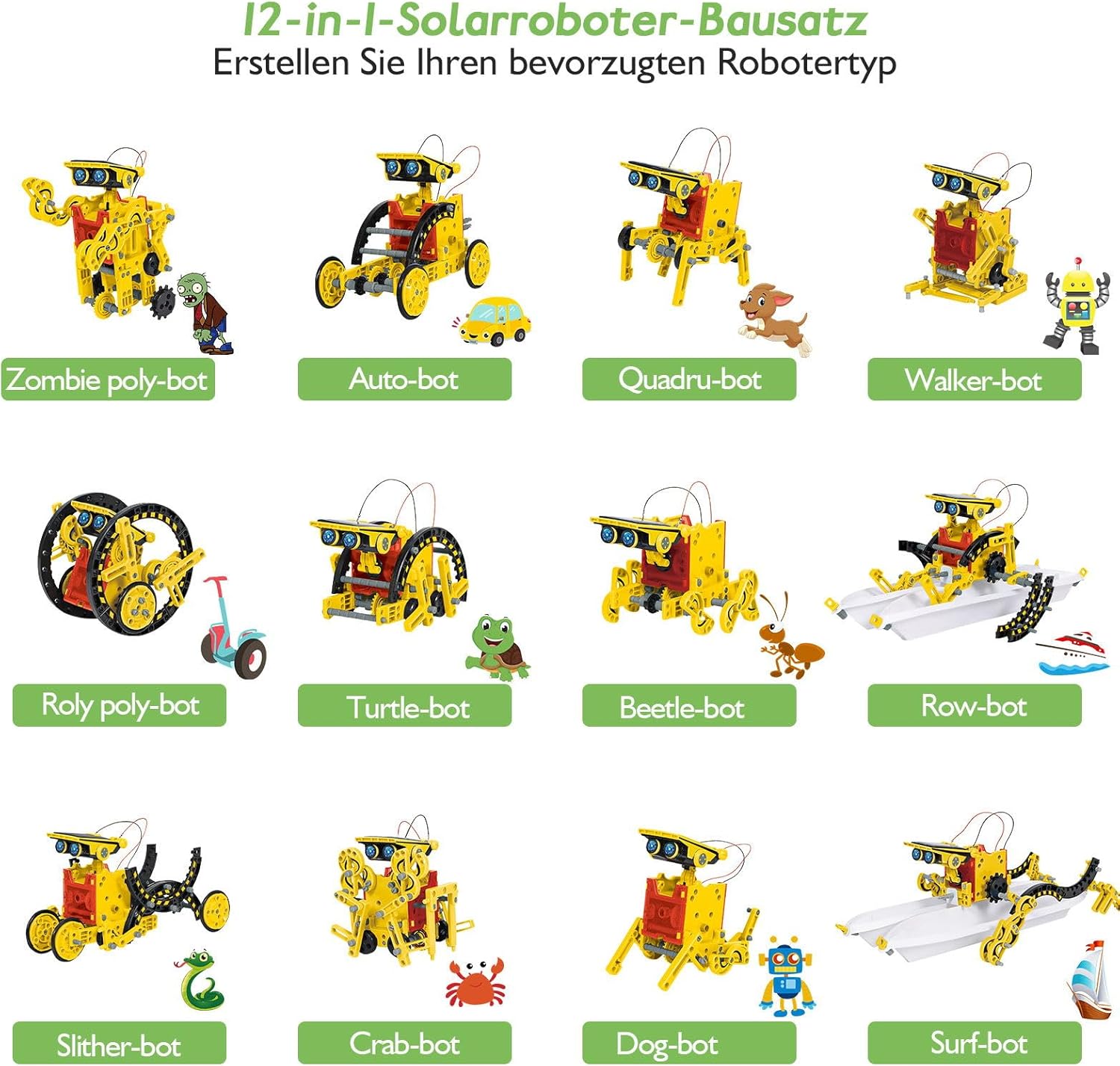 Thumbnail 1 de ACELIFE Solar Roboter Spielzeug (12-in-1) – DIY Bausatz für Kinder ab 8 Jahren, gelb