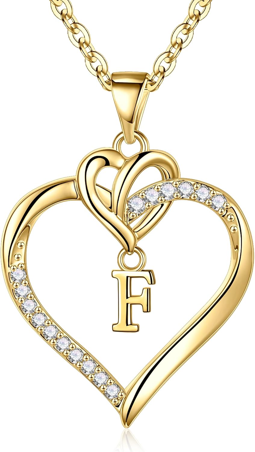Detalle de TINGN Collana con iniziale a cuore placcata oro 14K con zirconi AAAAA+ (A–Z) per ragazze e donne
