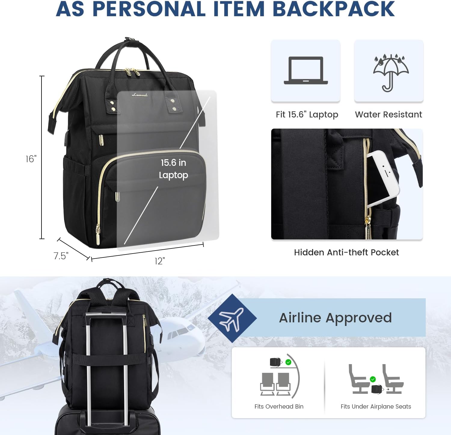 Thumbnail 3 de LOVEVOOK Laptop Backpack Womens 15.6in