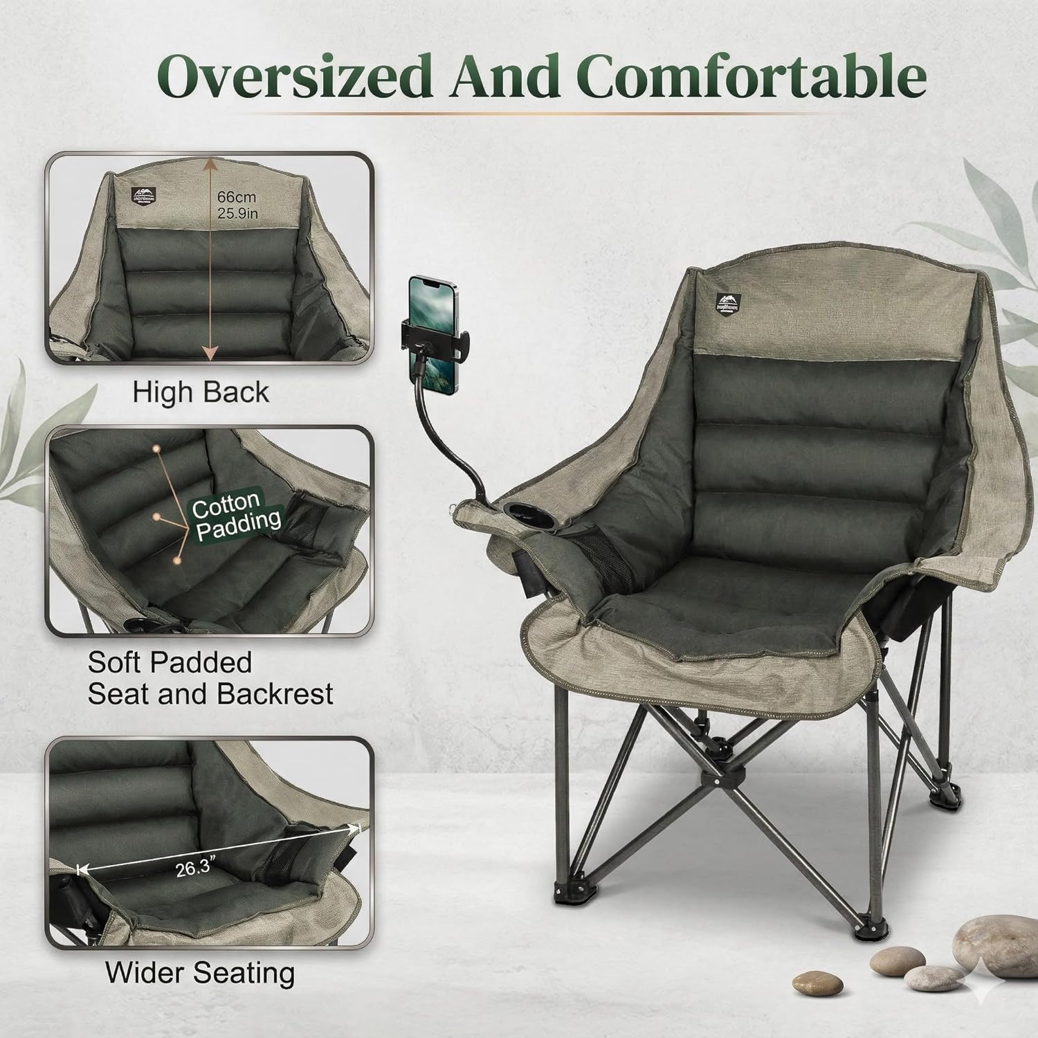 Thumbnail 4 de LANMOUNTAIN Oversized XL Folding Camping Chair: Heavy-Duty 400lb Capacity with Cup and Phone Holders
