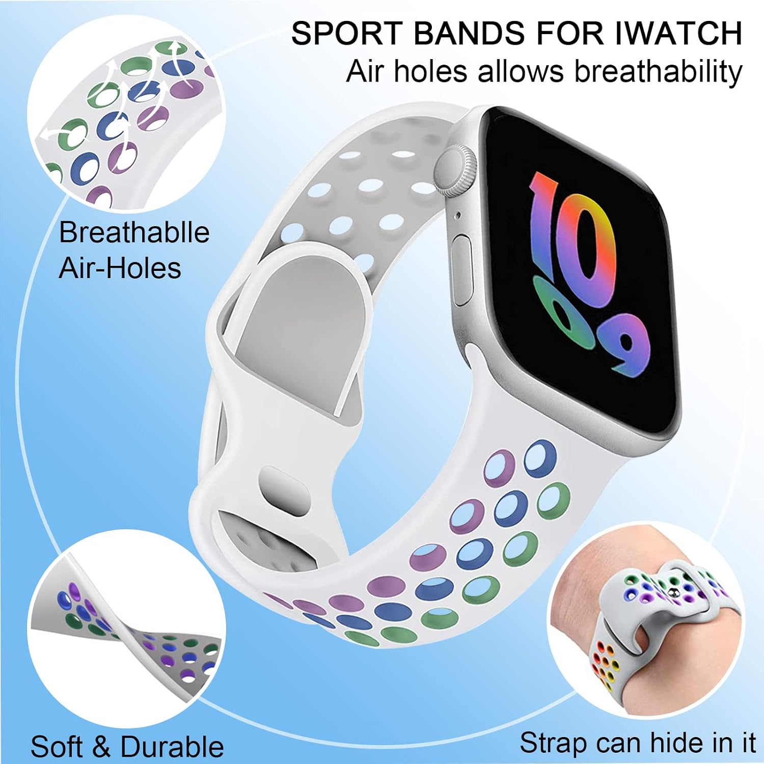 Thumbnail 1 de Sport Strap Silicone Replacement for Apple Watch (38mm–49mm, Series 1–10/SE/Ultra compatible)