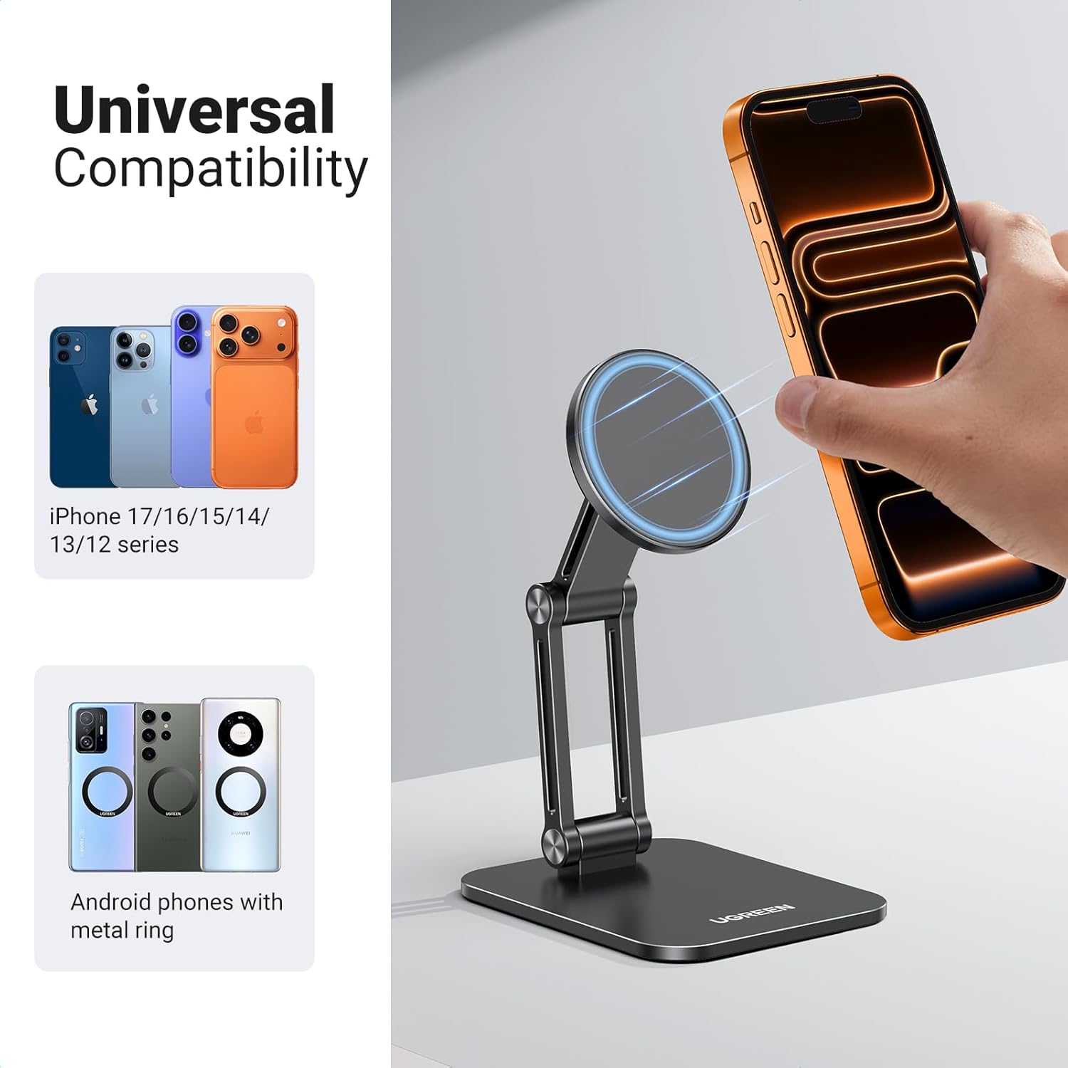 Thumbnail 5 de UGREEN Magnetic Phone Stand, Foldable Aluminium, 360° Rotation, Adjustable Arms