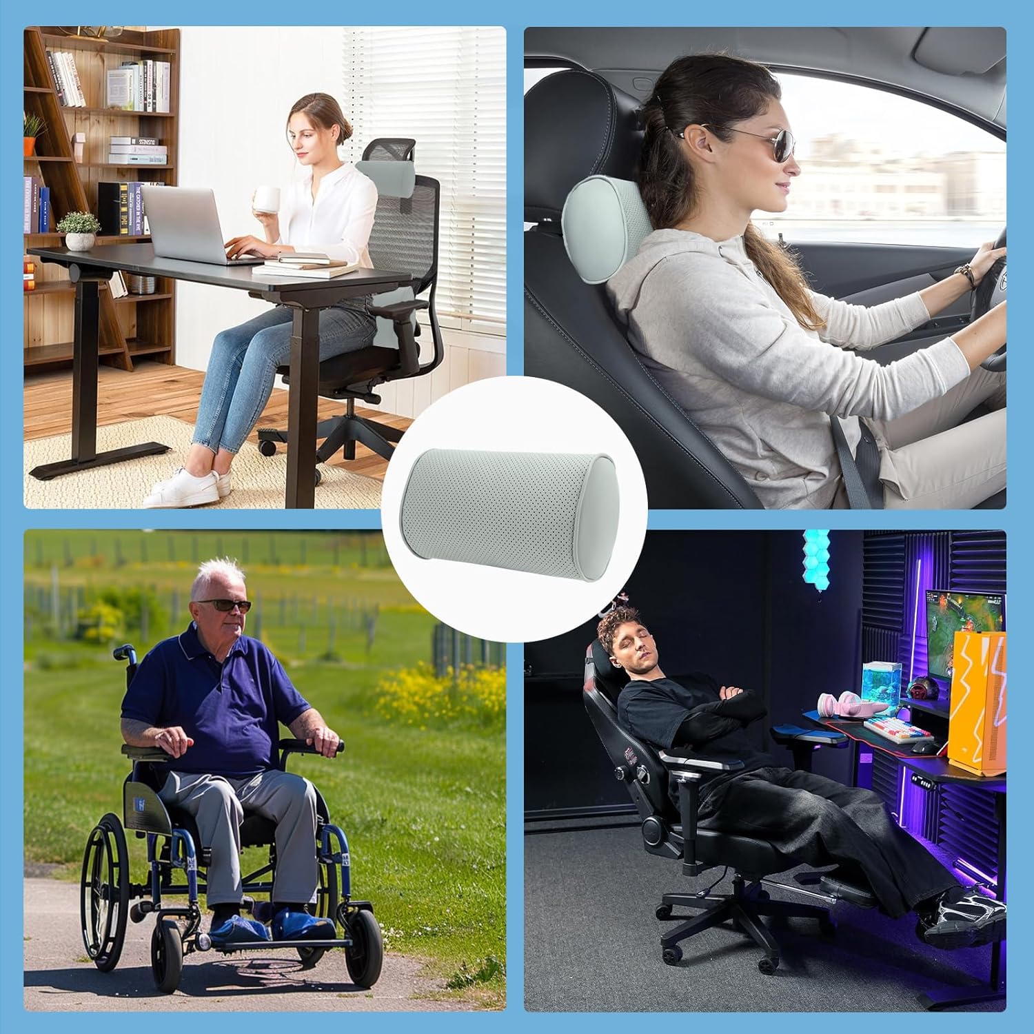 Thumbnail 6 de Dapucarin Auto Nackenkissen aus 100% Memory Foam mit abnehmbarer Lederabdeckung – grau, 1 Stück