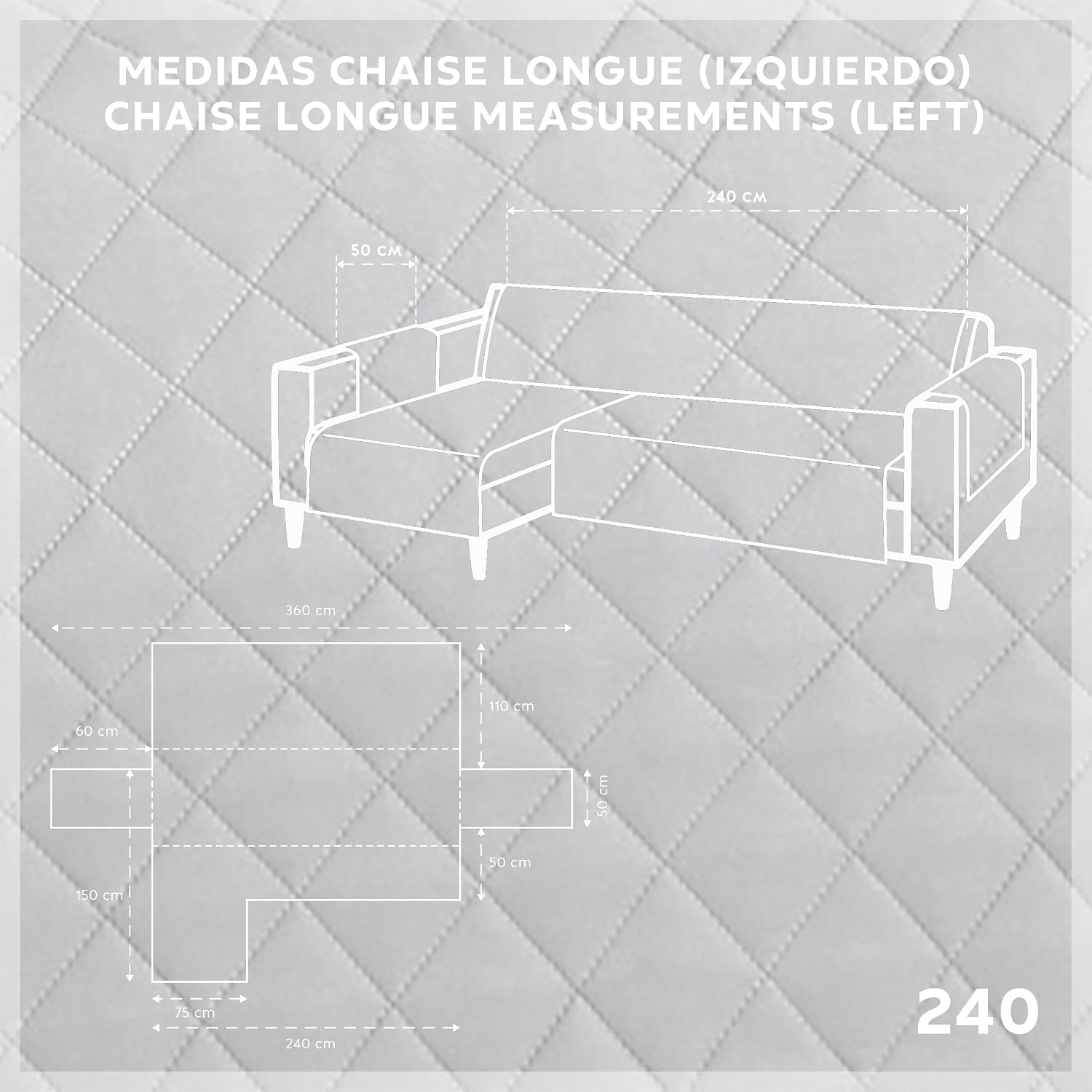 Thumbnail 2 de Textilhome Copridivano Malu 240cm Chaise
