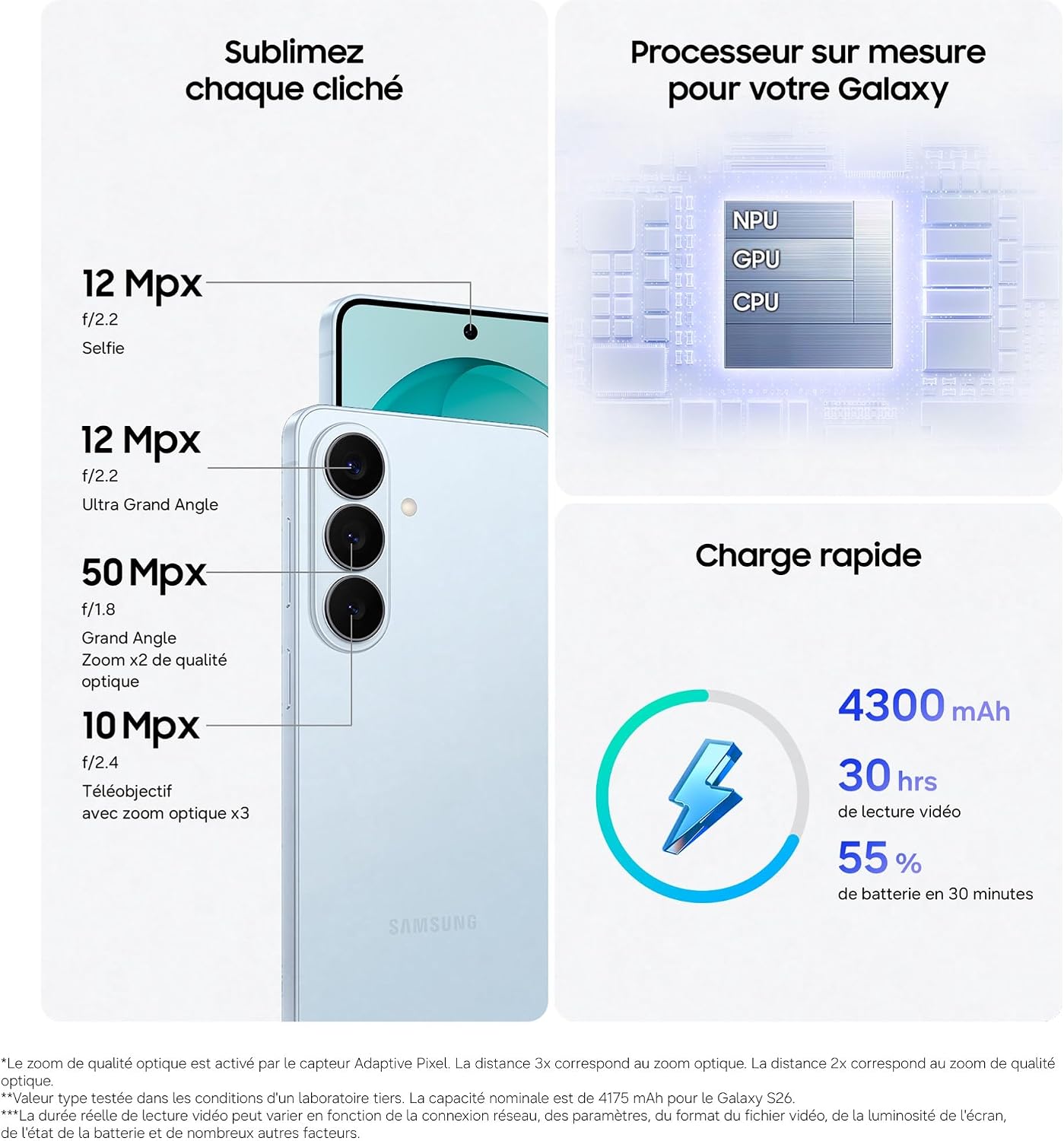 Thumbnail 3 de Samsung Galaxy S26 – Smartphone Android 5G 256 Go, couleur Bleu, charge rapide 25W inclus