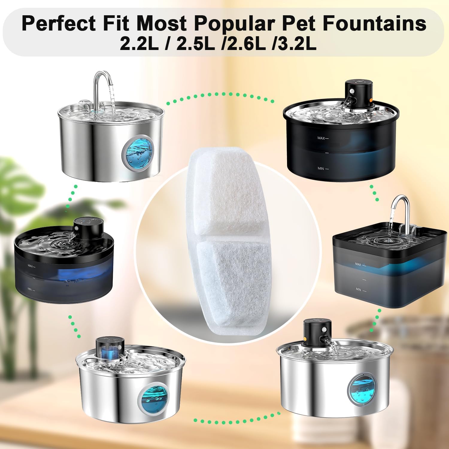 Detalle 2 de Zemiu Cat Water Fountain Filters 16 Pack (8 Pet Filters + 8 Sponges) – Triple Filtration replacements
