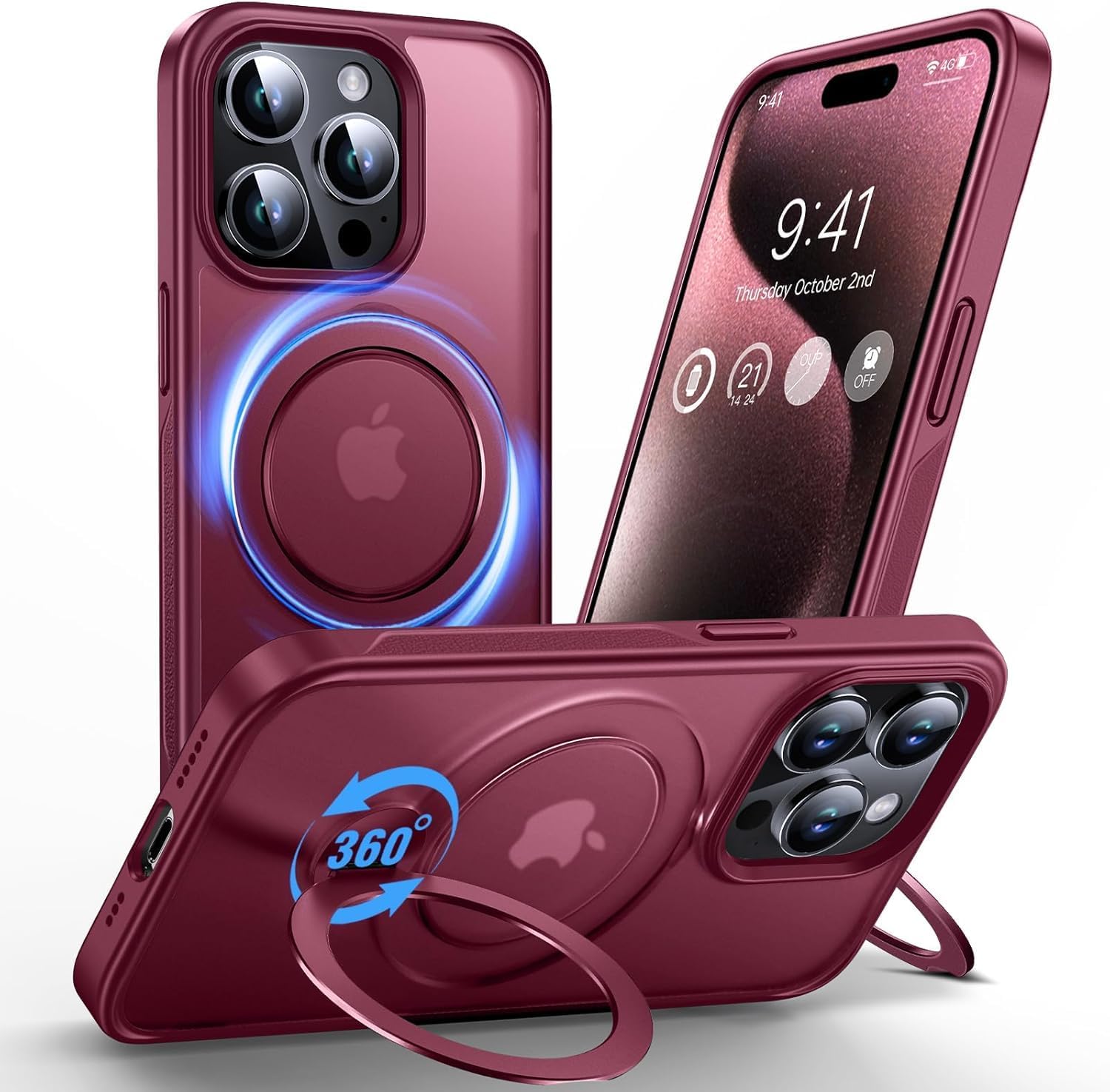 Detalle de Anqrp 360° All-in-One-Ständerhülle für iPhone 15 Pro – MagSafe kompatibel, matt, Stoßfest und langlebig