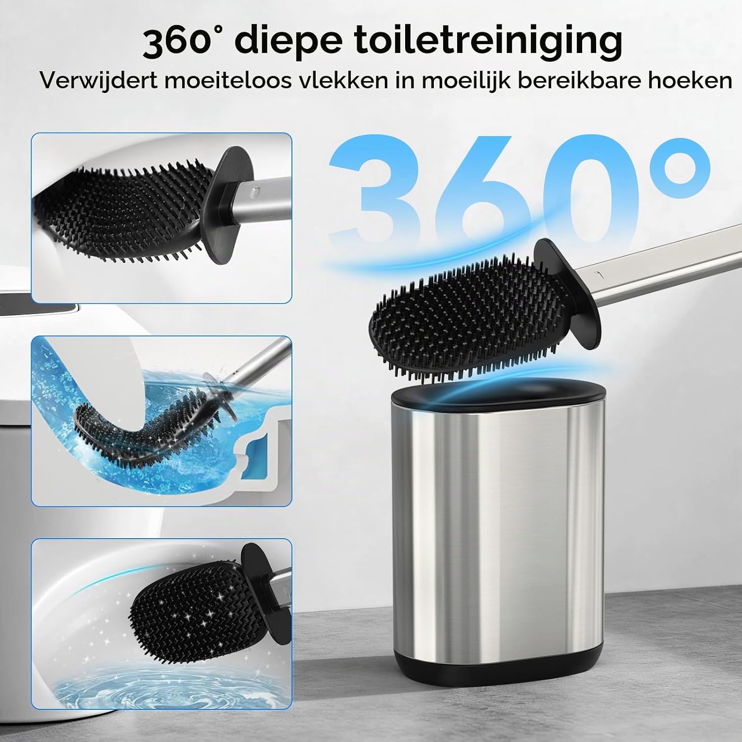 Thumbnail 1 de homeasy HLX073 toiletborstel met TPR-kop en RVS-handgreep, zilver