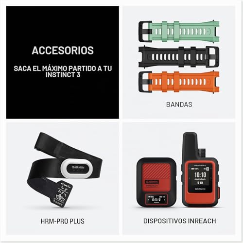 Detalle de Garmin Instinct 3 Solar 50 mm: Reloj GPS con luz integrada y监 Health tracking