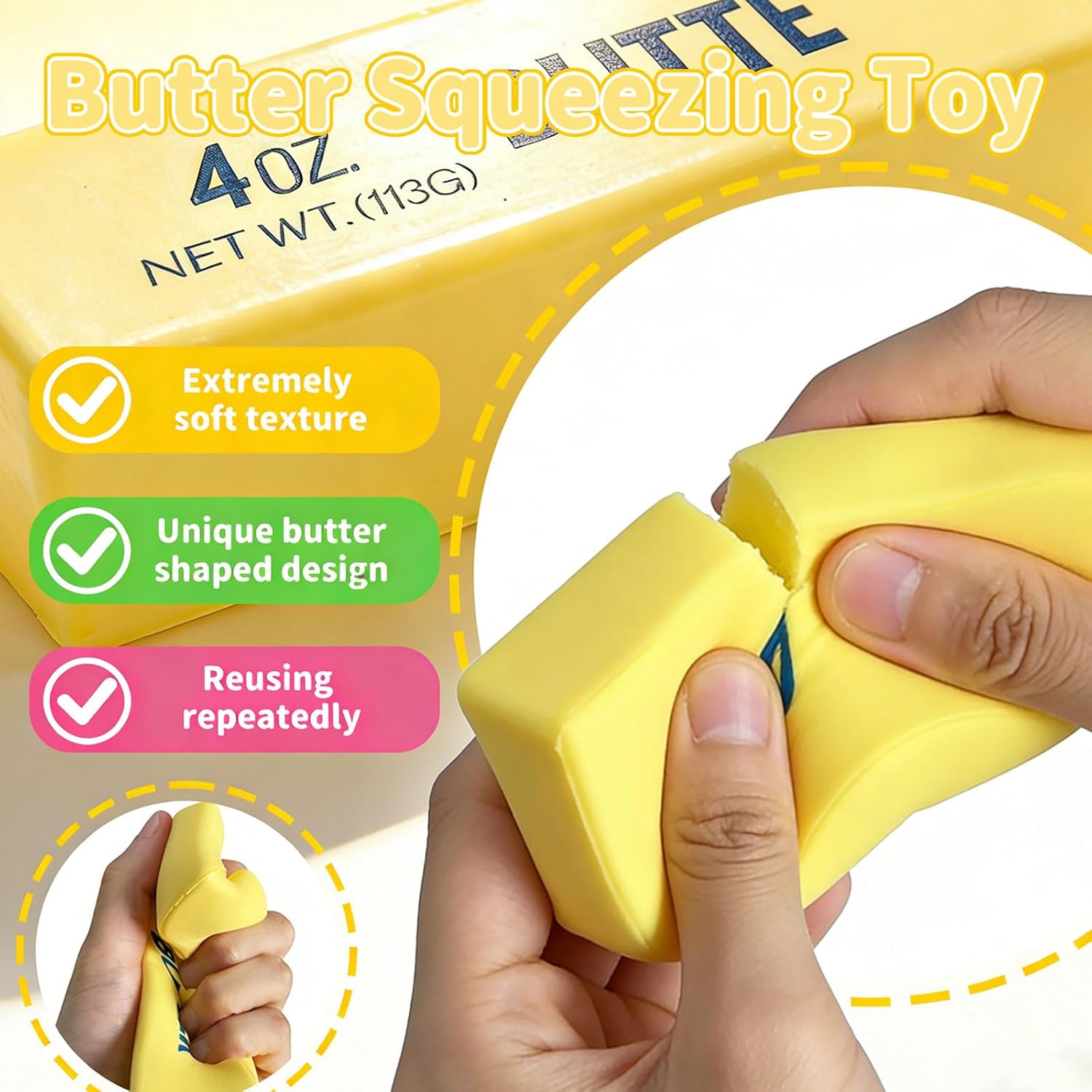 Thumbnail 3 de Slow Rebound Cute Butter Squeeze Stress Balls (2pcs): Realistic Butter Stick Fidget Toy for Anxiety & Stress Relief