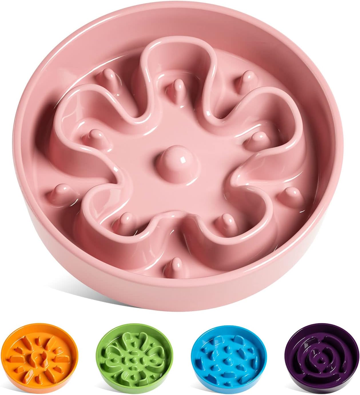 Detalle de LE TAUCI Keramik-Hundenapf – langsames Fressen, rutschfest, Bloom Rosa, 675 ml