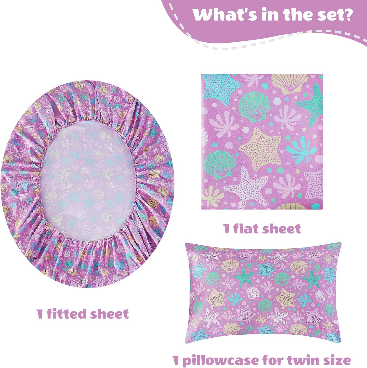 Detalle de Viviland VLKDSHT-LO-T Twin Sheet Set, Violet Sea Shell Microfiber