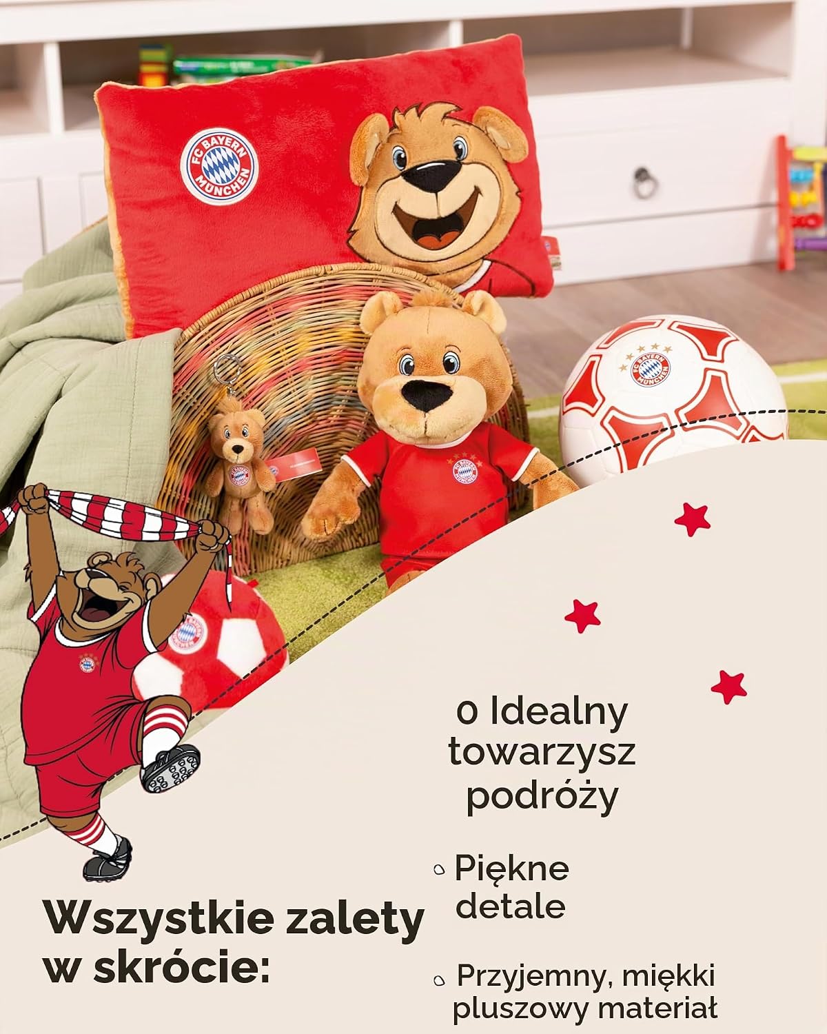 Detalle de NICI FC BAYERN MONACHIUM Miś Berni 49657 – pluszowa poduszka na szyję dla dzieci