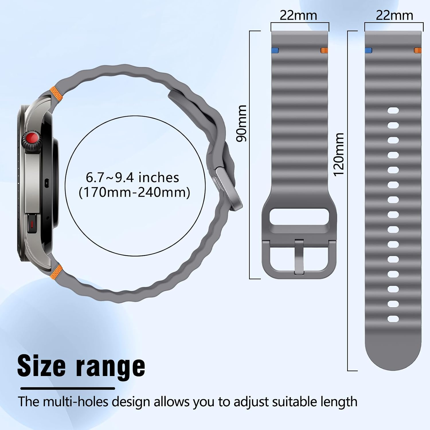Detalle de RosMank 22mm Silicone Watch Band for Amazfit and Garmin/GX Models