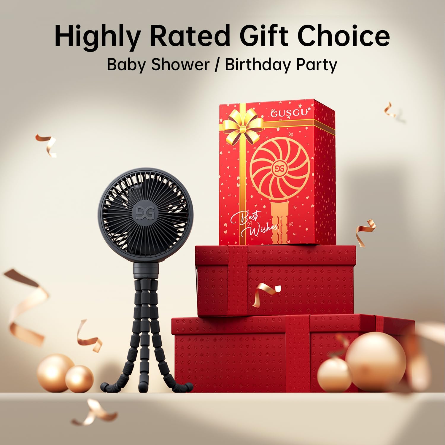 Thumbnail 4 de GUSGU Large Stroller Fan Clip-on with Flexible Tripod & Rechargeable Battery (Black)