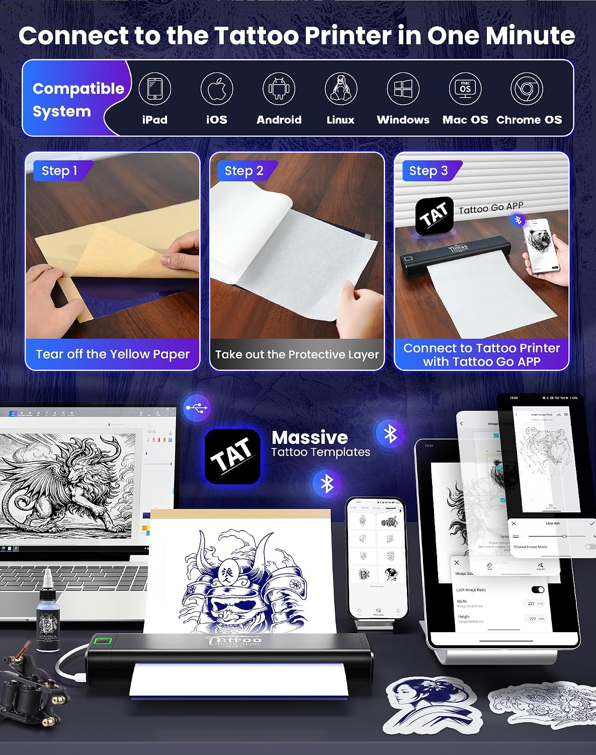 Detalle de vretti Tattoo Drucker – Tattoo Stencil Drucker mit A4 Transferpapier und kabelloser Performance
