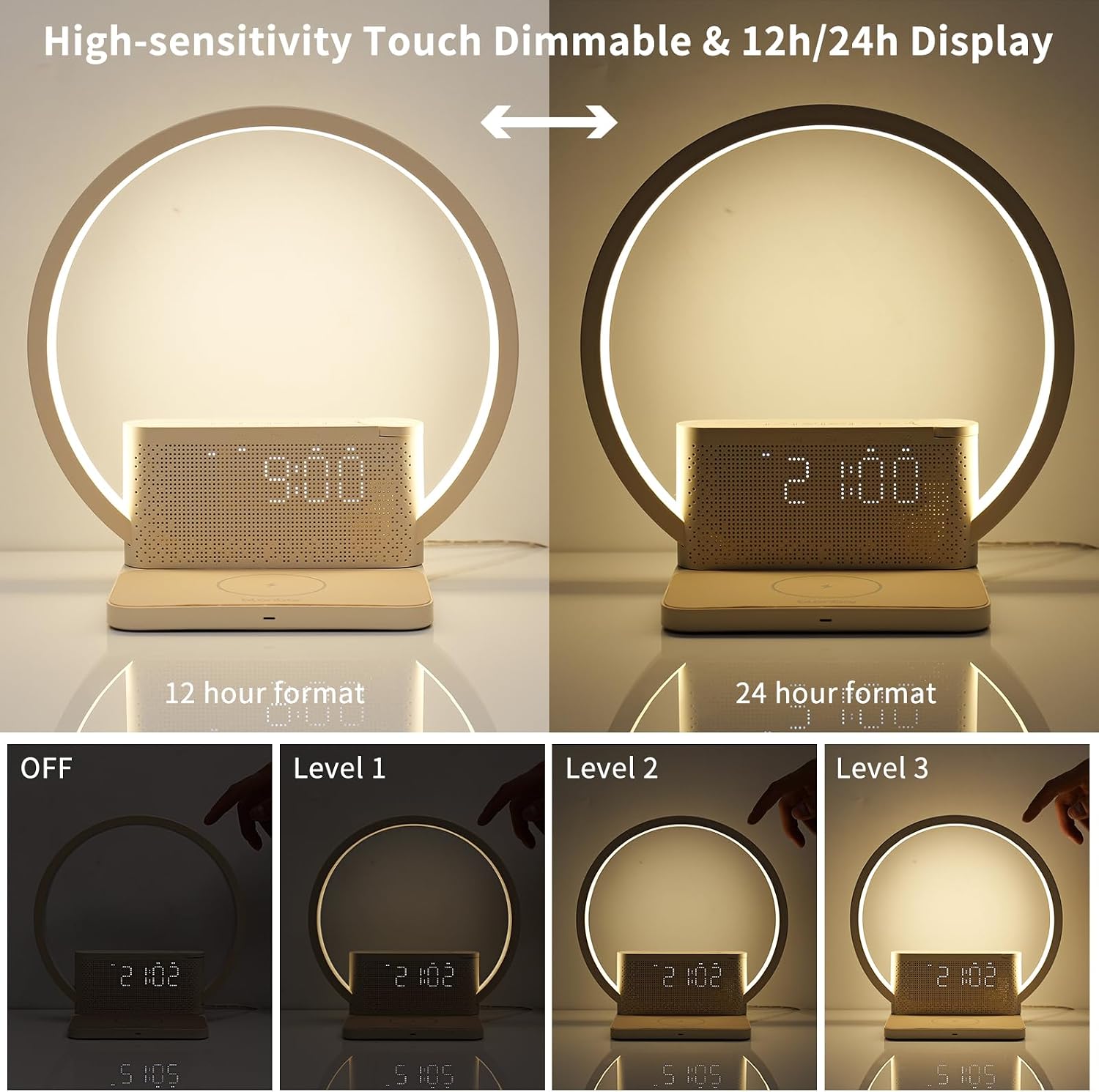 Detalle de blonbar Alarm Clock & Wake-up Light (Beige) – Sunrise Lamp with Dual Alarms and Wireless Charge
