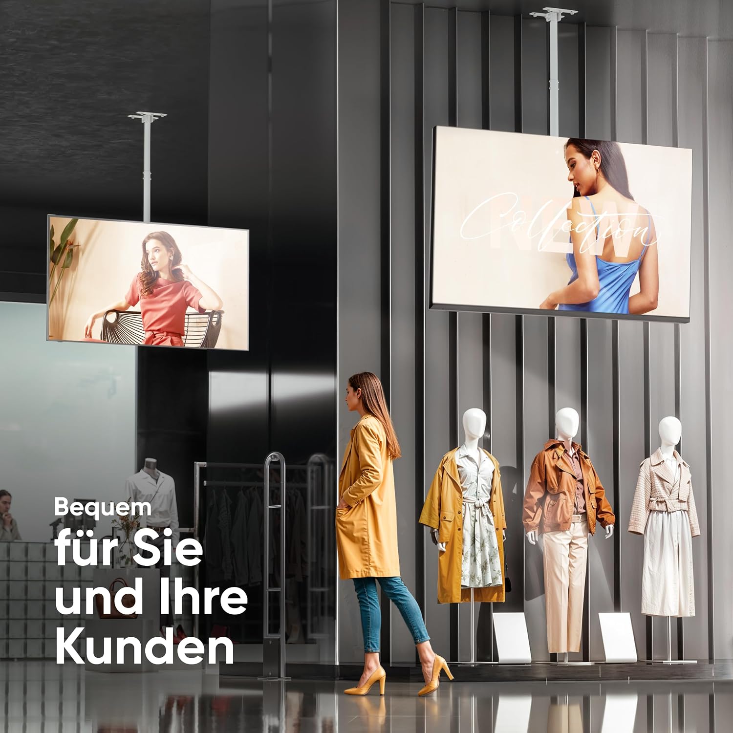 Detalle de ONKRON TV Deckenhalterung N1L-W: 32–80 Zoll, bis 68 kg, schwenkbar/neigbar, VESA 100x100–600x400, höhenverstellbar
