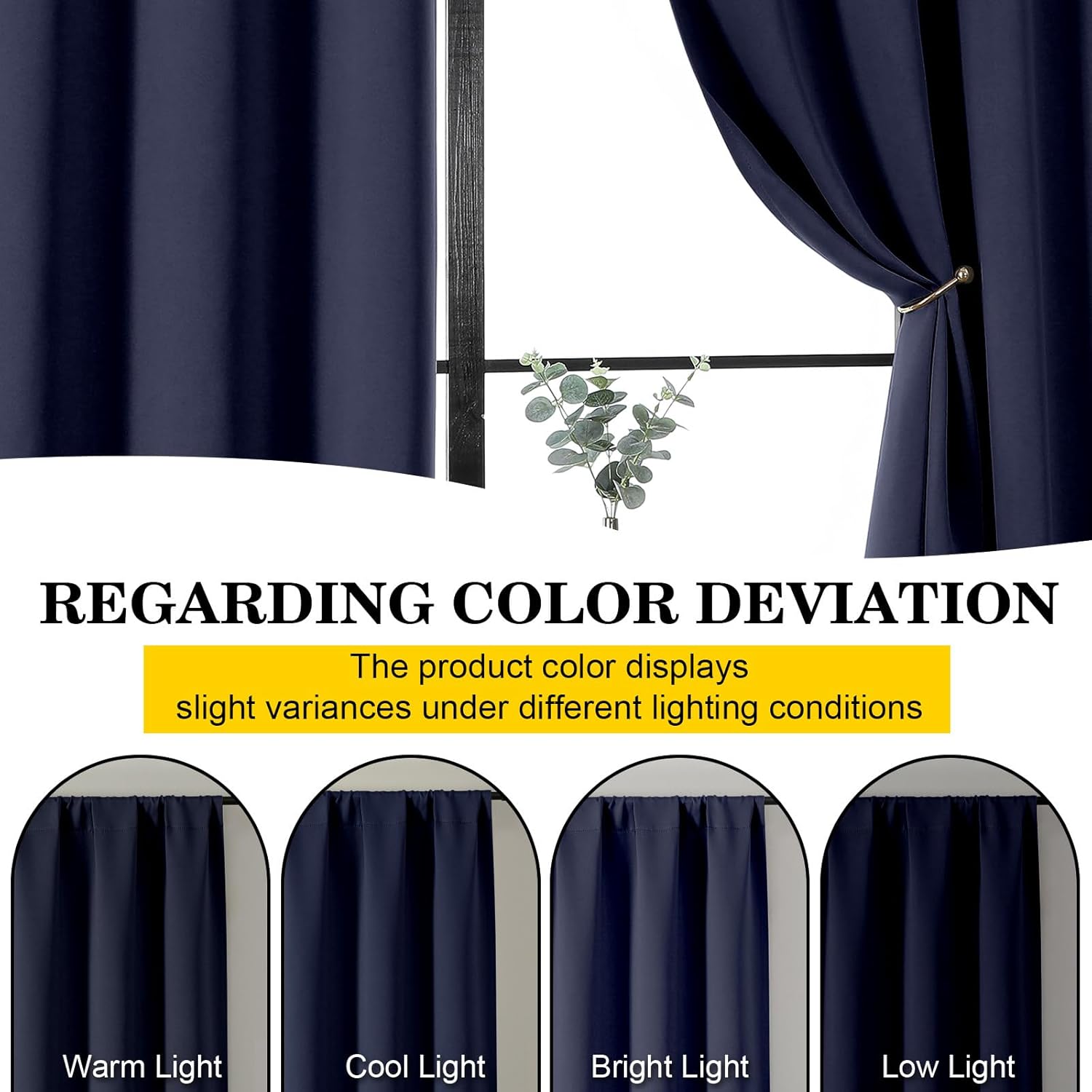 Thumbnail 5 de WelvetBLK Navy Blue Blackout Curtains 63" 🪟