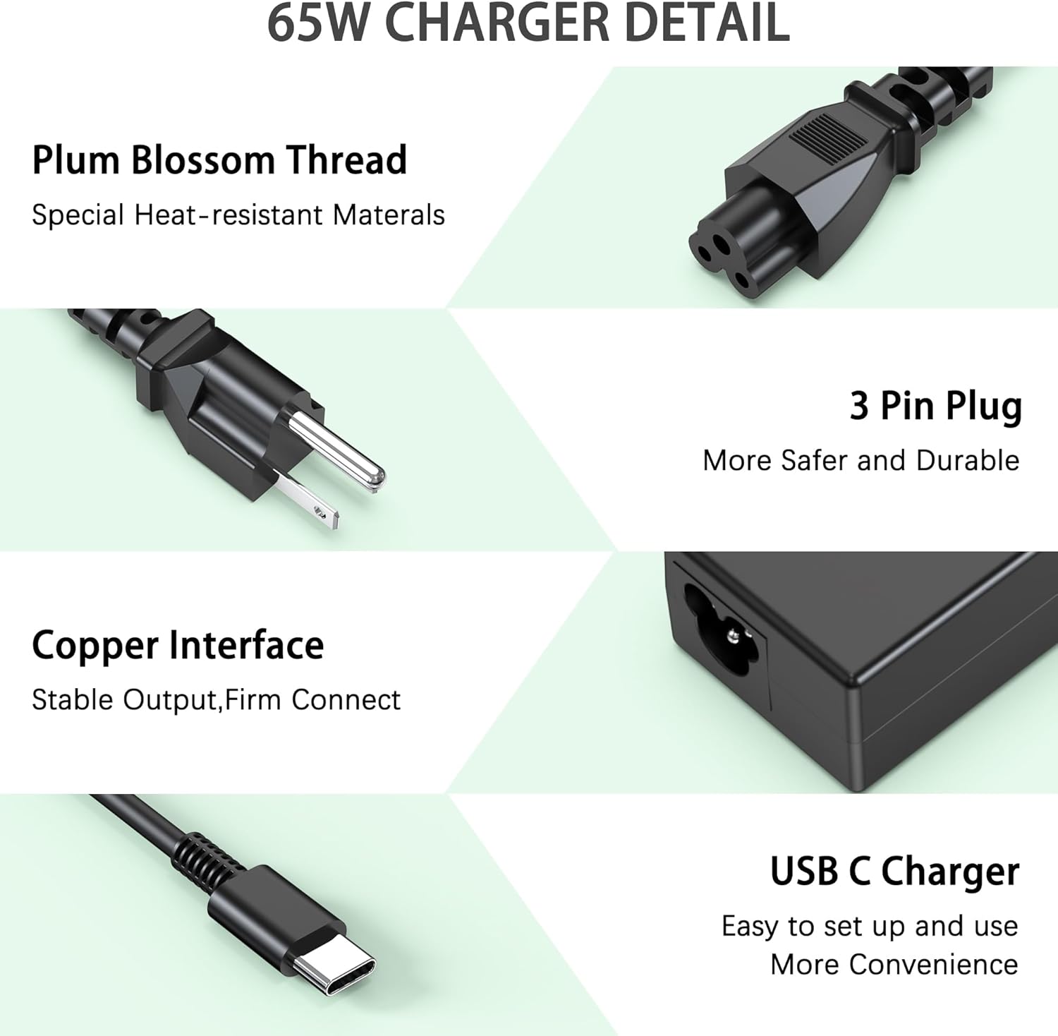 Thumbnail 2 de heesky 65W USB-C Chromebook Charger (Type C) for HP, Acer, ASUS, Dell, Lenovo, Samsung, and Google Laptops
