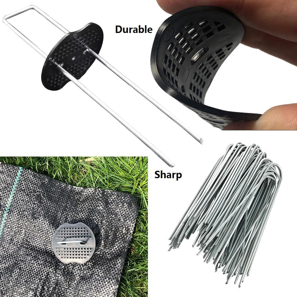 Detalle de Fycooler 50 Weed Control Membrane Pegs with 50 Buffer Washers (6 inch / 150mm) + install hammer