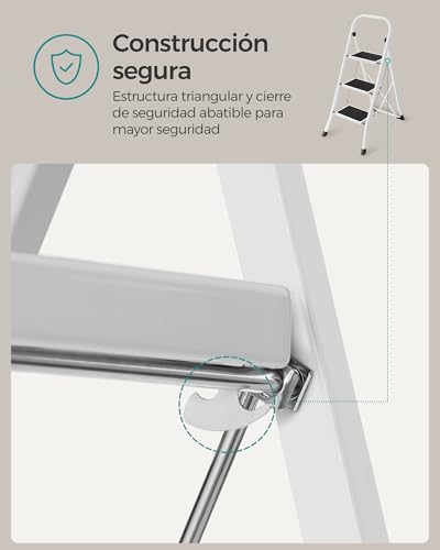 Thumbnail 3 de SONGMICS GSL03WT: escalera de tijera plegable con 3 peldaños y bloqueo de seguridad