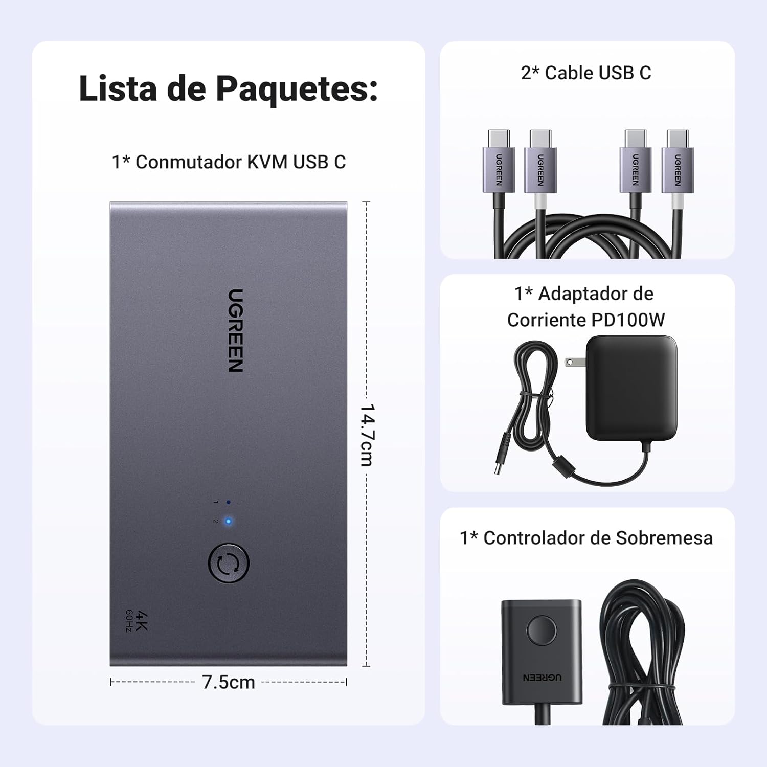Thumbnail 7 de UGREEN Switch KVM HDMI 2.0 ⚙️ Conmutador 2 PC, 2 Monitores, USB 3.0
