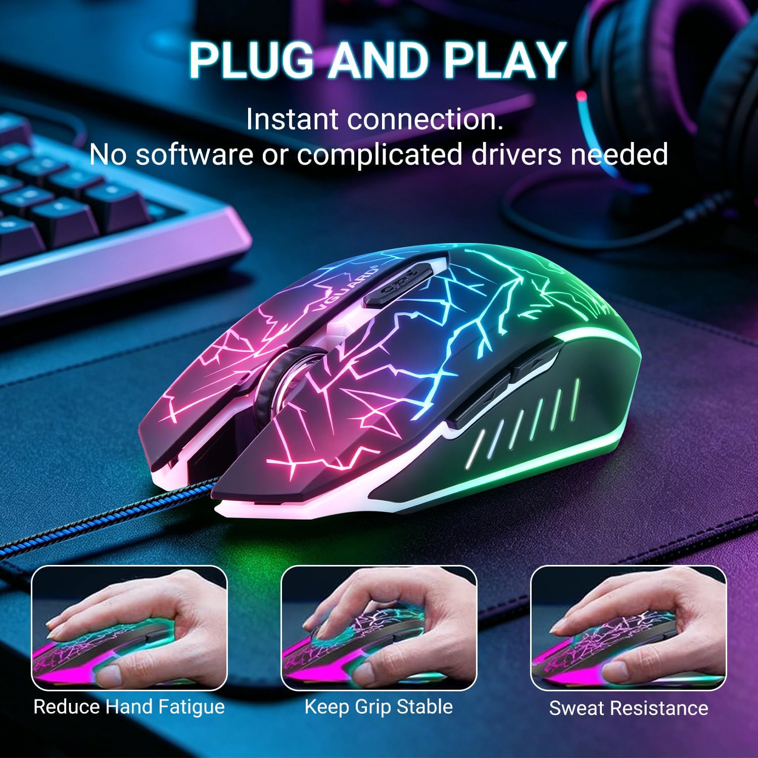 Detalle de VGUARD Mouse da gaming 6 pulsanti, DPI 2400