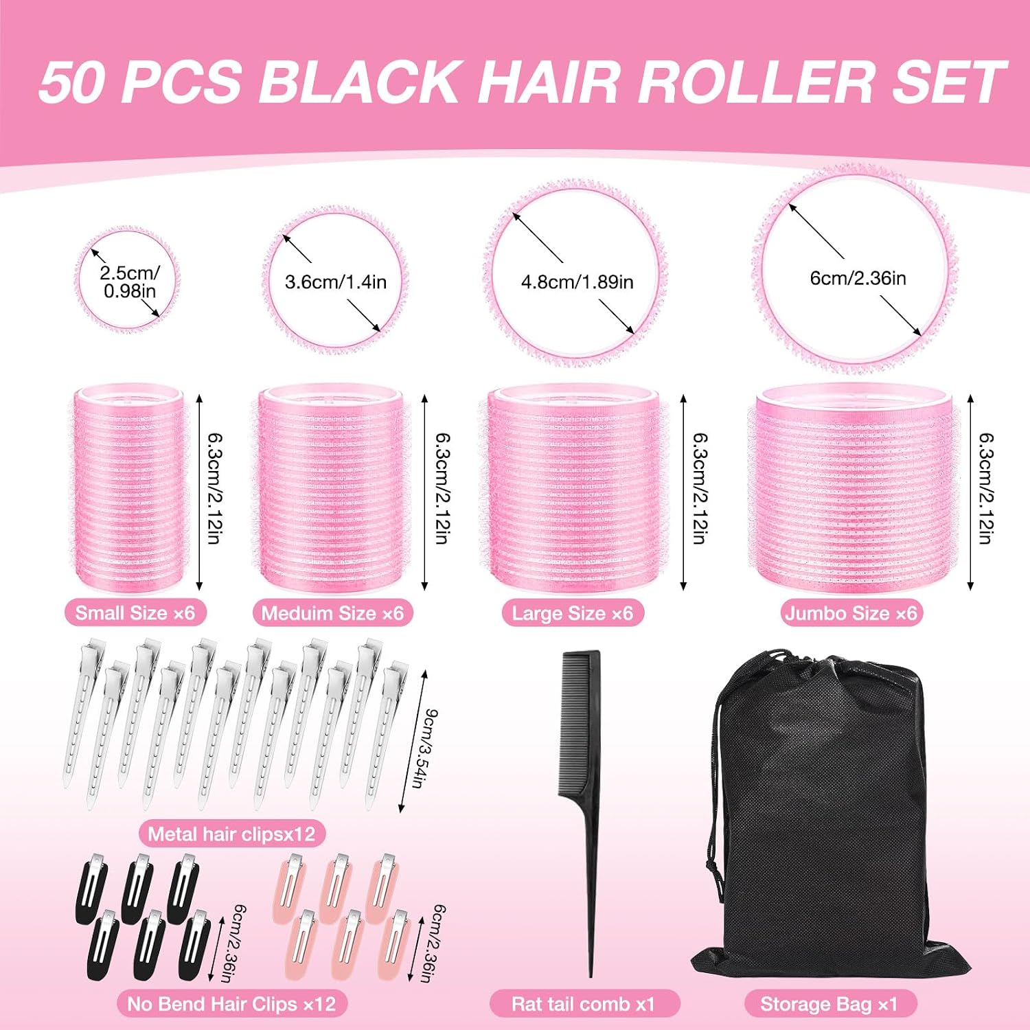 Thumbnail 1 de Lockenwickler-Set 50 Stücke mit Clips – 4 Größen (60/48/36/25 mm) für lange, mittlere & kurze Haare
