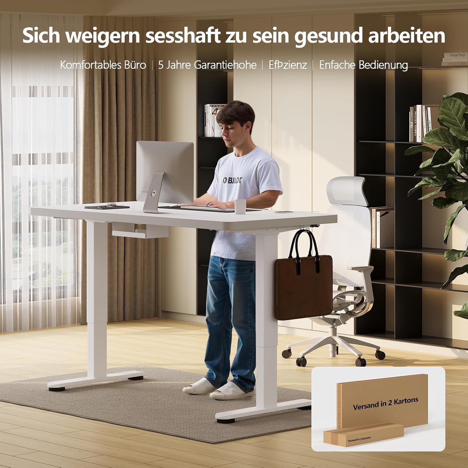 Thumbnail 5 de TRIUMPHKEY Höhenverstellbarer Schreibtisch 180x80 cm – Dualmotor, Touchpanel und Kabelmanagement, Weiß
