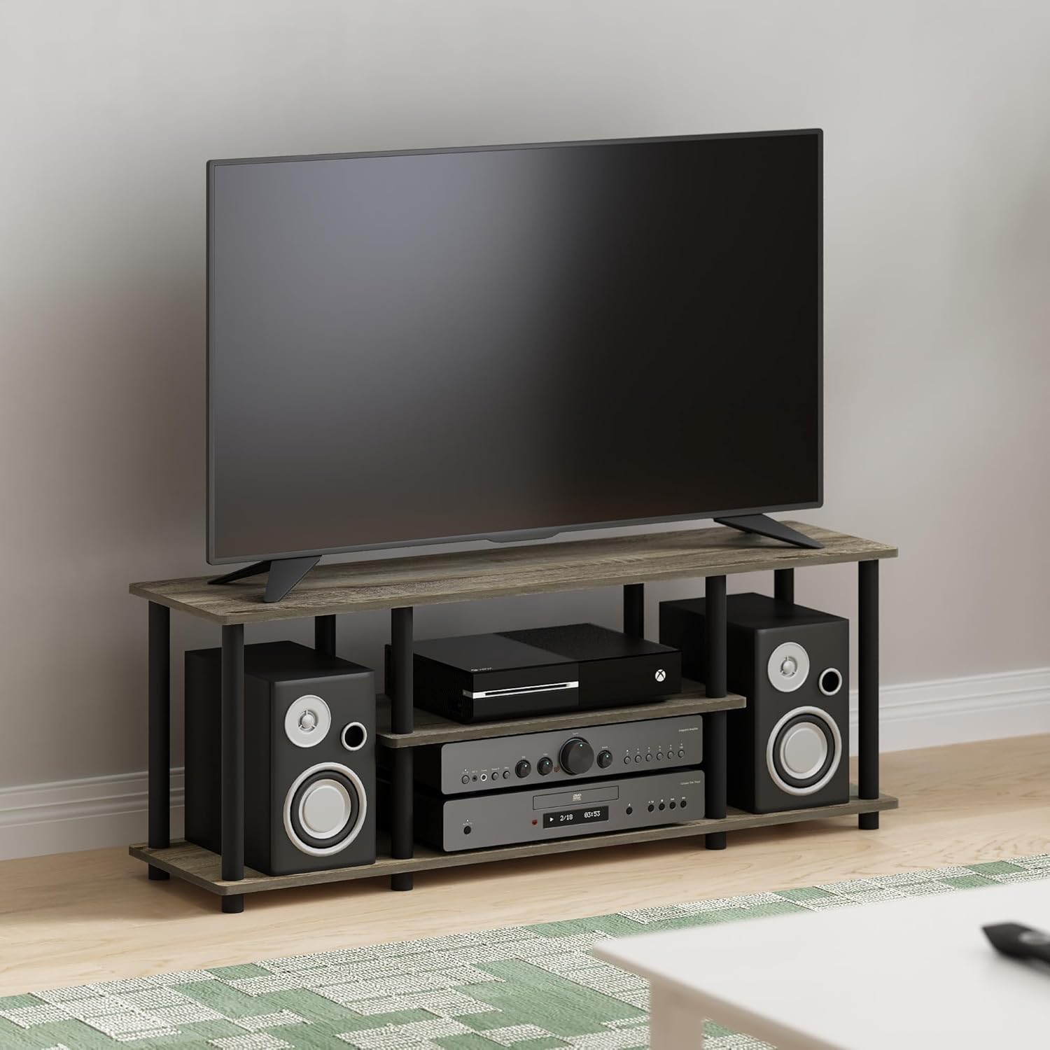 Detalle de Furinno Supporti TV senza Attrezzi in Legno French Oak Grey/Black (47)