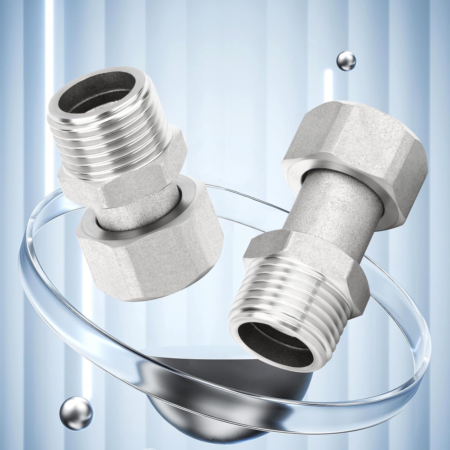 Thumbnail 6 de ERGAOBOY 2Pcs 47mm 304 Stainless Steel Flexible Movable Connector — 1/2" BSP Female & Male for Sprayer, Angled Valve, Shower Arm