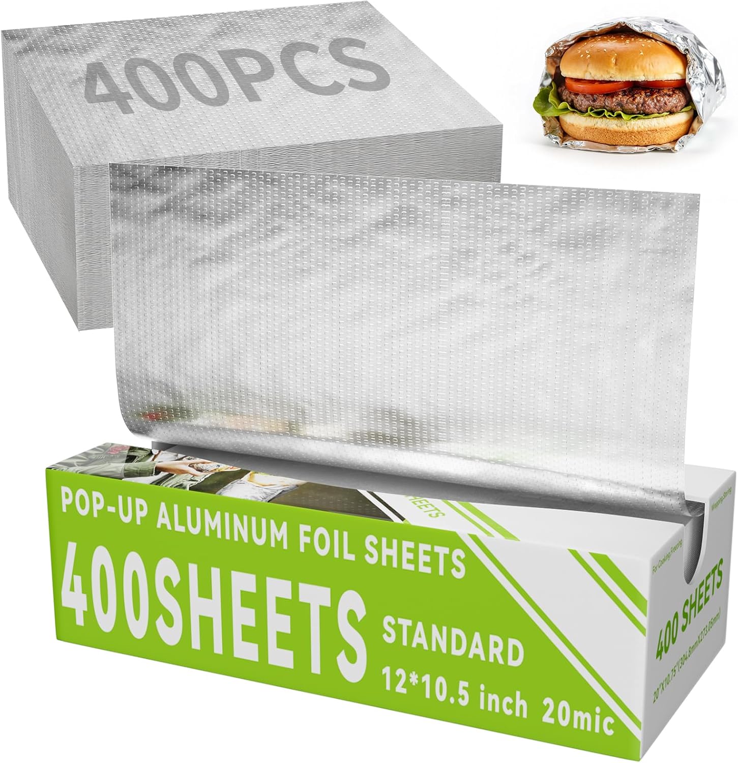 Detalle de Aluminum Foil Sheets, 400 Count, 12" x 10.5" Pre-Cut Pop-Up Dispenser