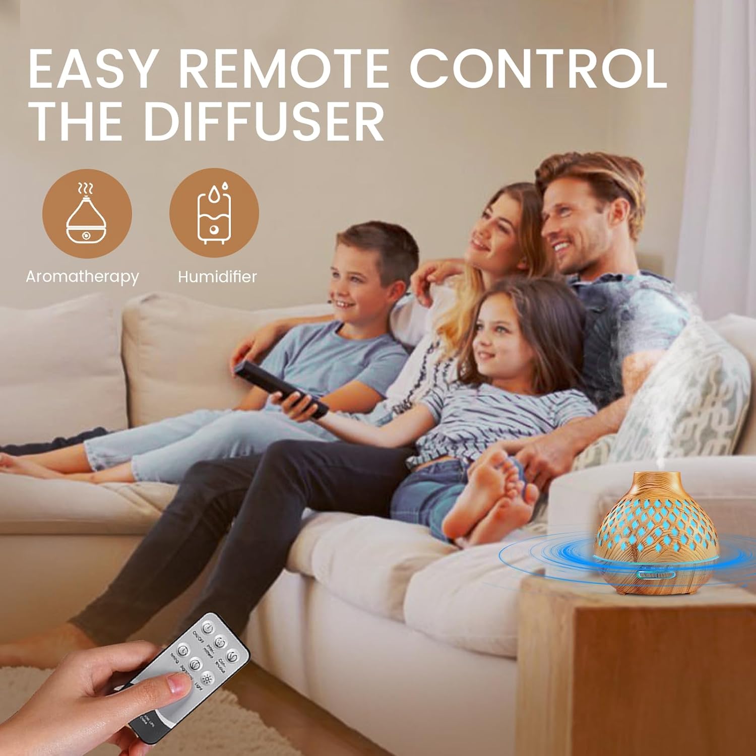 Detalle 1 de Aeshory 00142 aroma diffuser 550 ml met 12 oliën, ledlicht en automatische uitschakeling