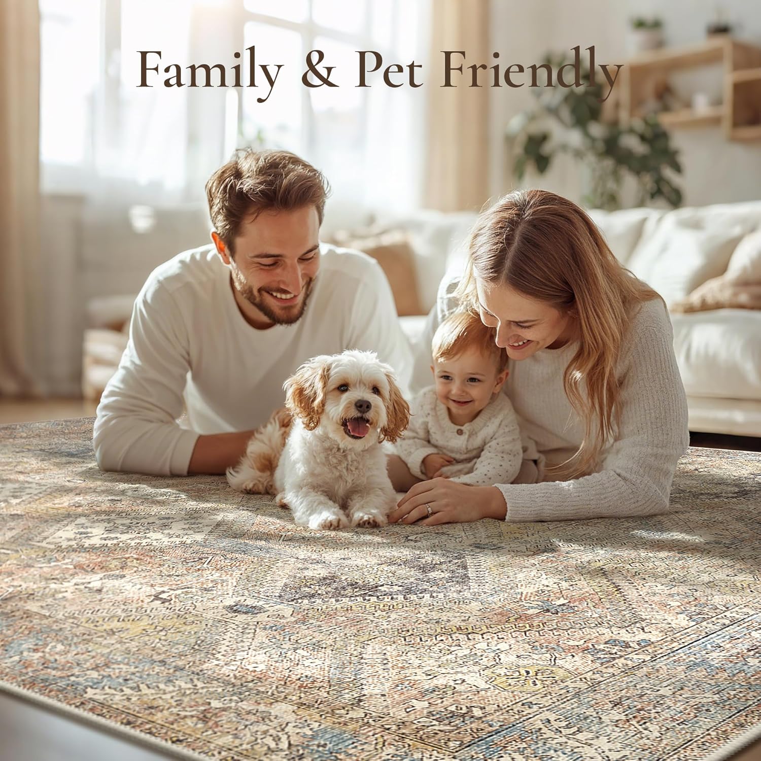 Thumbnail 5 de GENIMO 8x10 Area Rug — Non-Slip, Machine Washable Vintage Boho Rug in Warm Brown