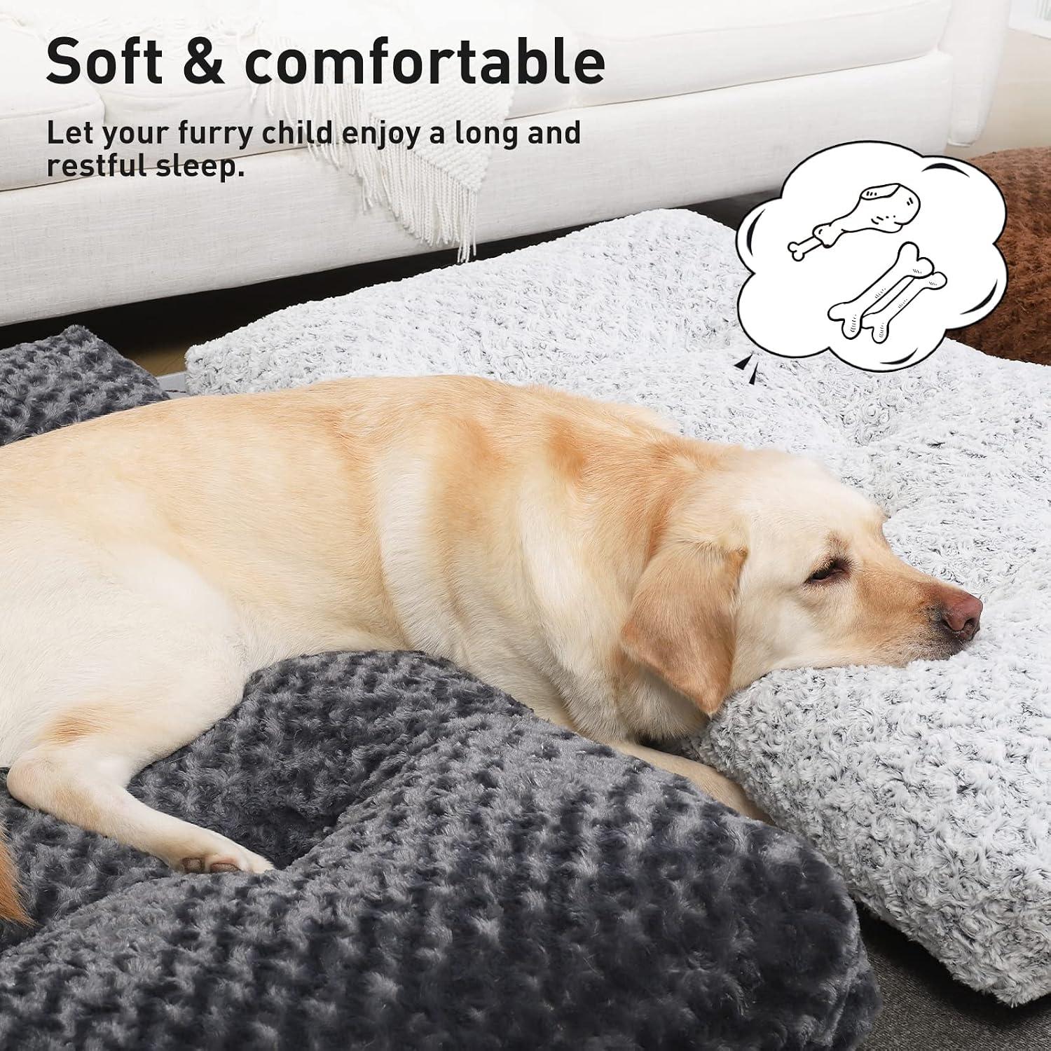Detalle 1 de KSIIA Hundebett Grosse Hunde XL 105x70 cm – Waschbar, rutschfeste Unterseite & flauschiges Katzen-/Hundekissen