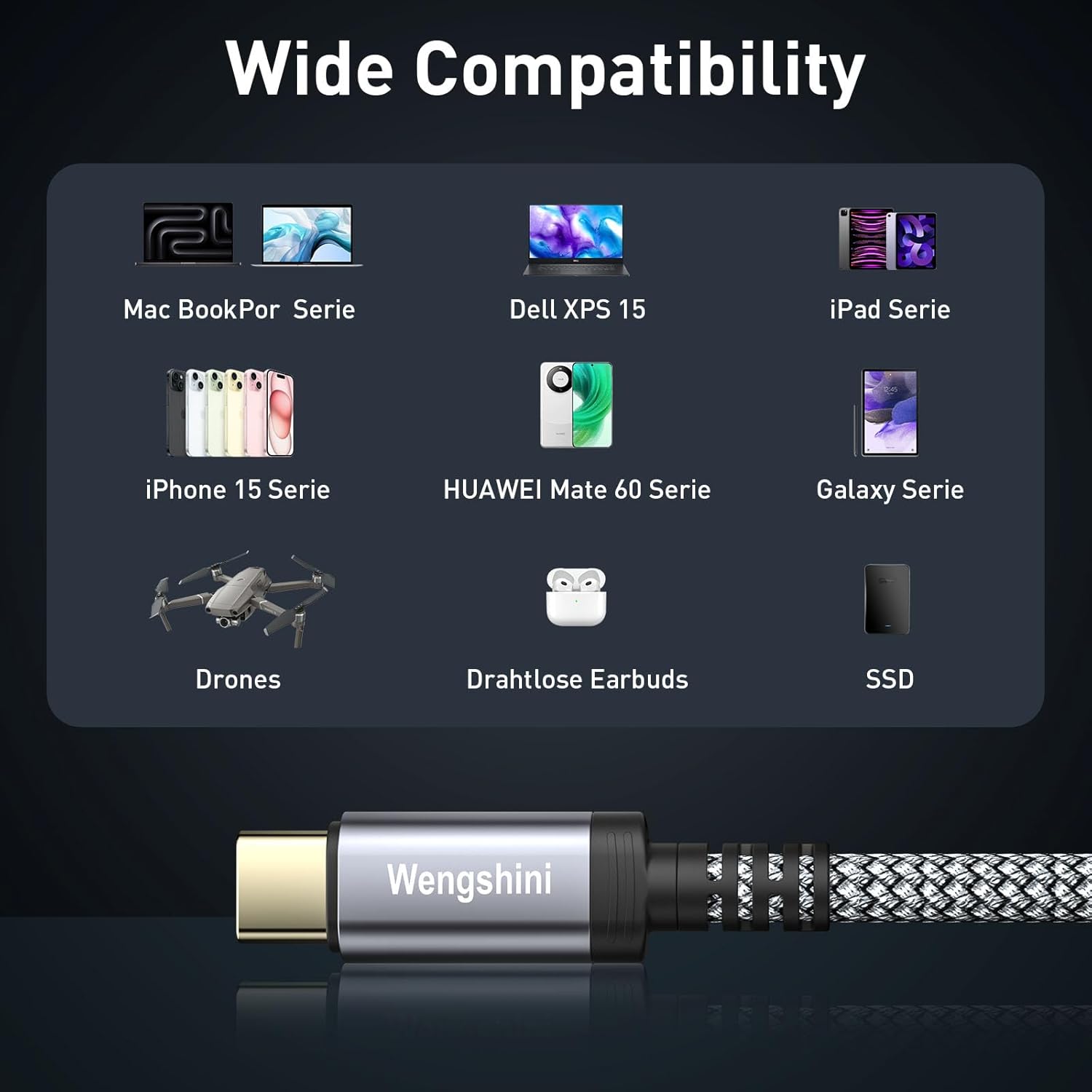 Thumbnail 6 de Wengshini USB‑C‑Kabel 2 m, 240W, 20 Gbps