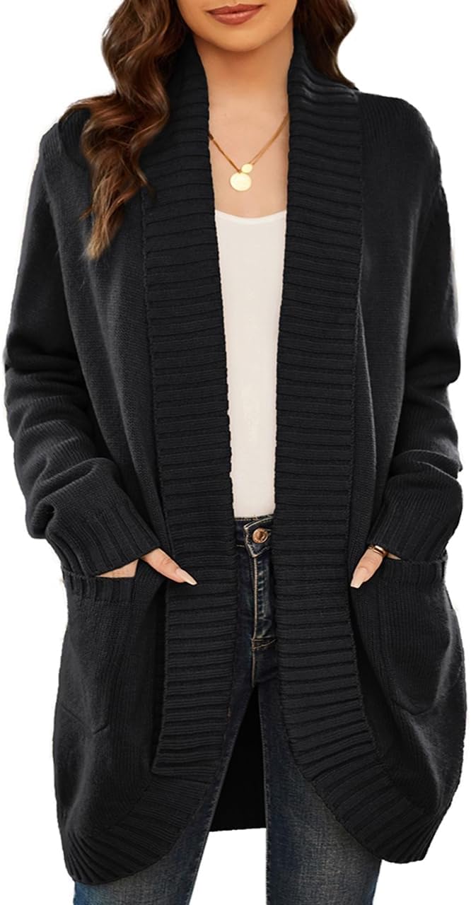 Detalle de GRACE KARIN Long Sleeve Knit Cardigan with Curved Hem and Two Pockets