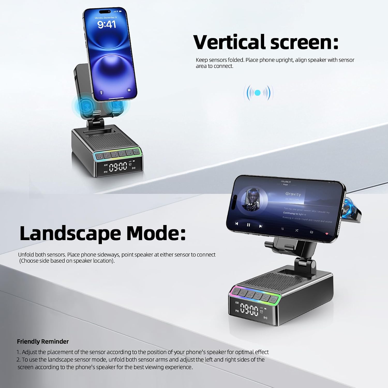 Thumbnail 3 de Bluetooth-Lautsprecher mit Handyhalterung 9-in-1 – Bluetooth 6.0, INDuktions Halterung, Wecker & RGB-Licht